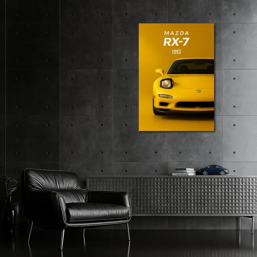 Mazda RX-7 1993 Yellow Front View – Wall Art