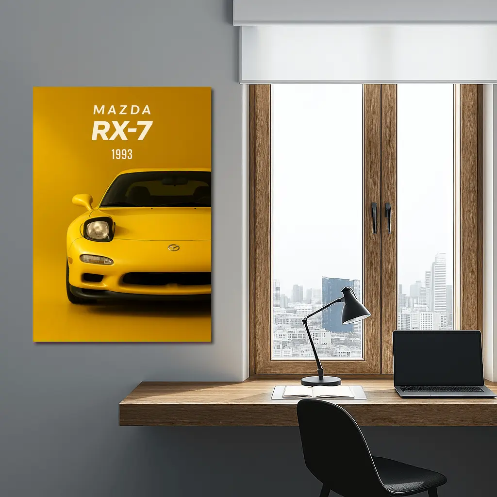 Mazda RX-7 1993 Yellow Front View – Wall Art