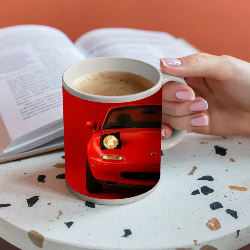 Mazda MX-5 Miata Red Minimalist Front View – Mugs