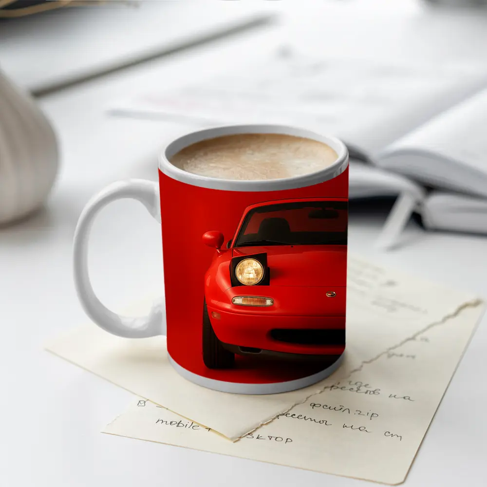 Mazda MX-5 Miata Red Minimalist Front View – Mugs