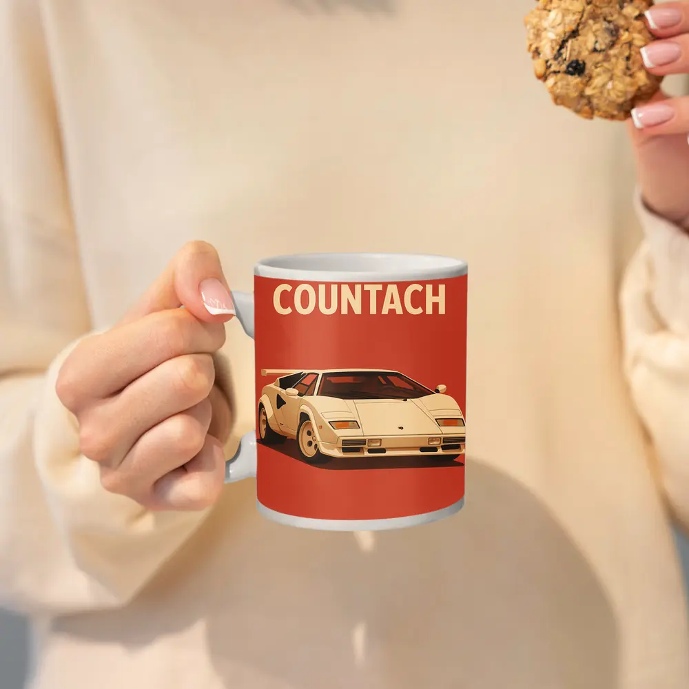 Lamborghini Countach Classic Red Retro Art – Mugs