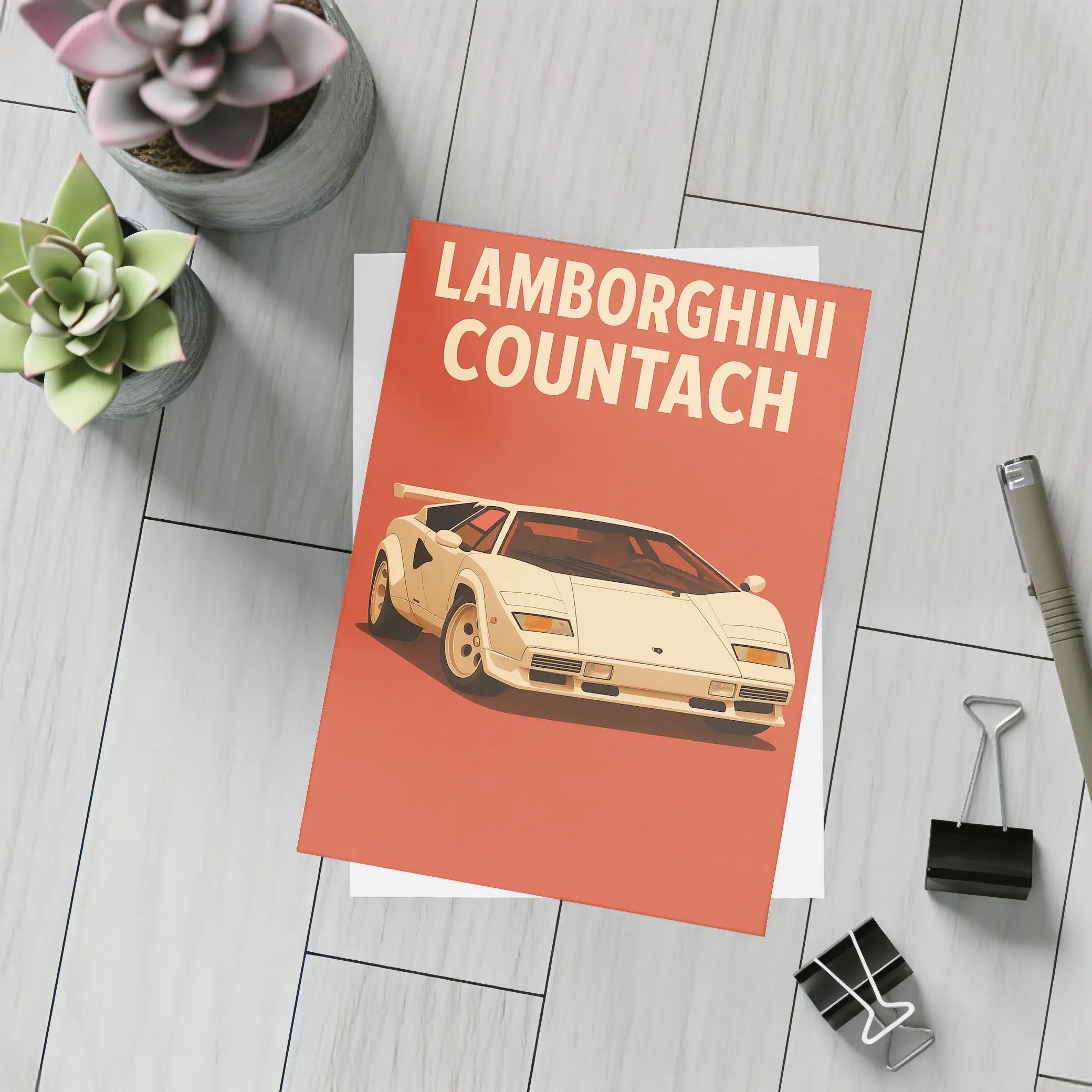 Lamborghini Countach Classic Red Retro Art – Postcards
