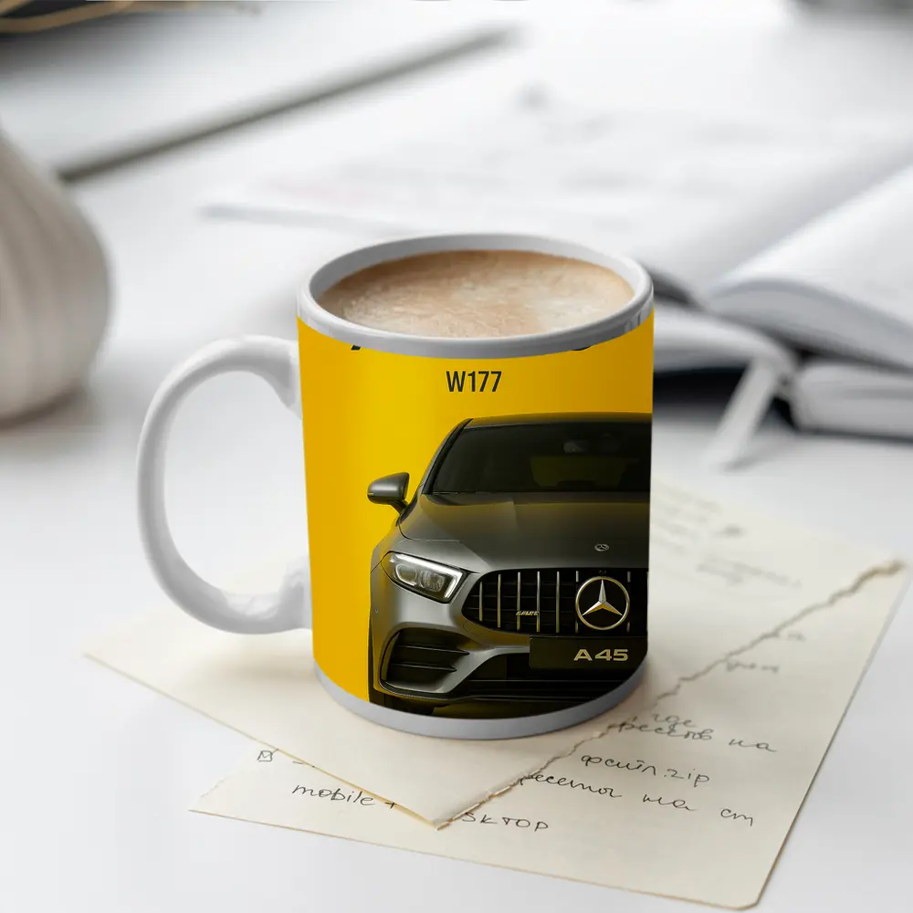Mercedes Benz A45 AMG Yellow Background – Mugs