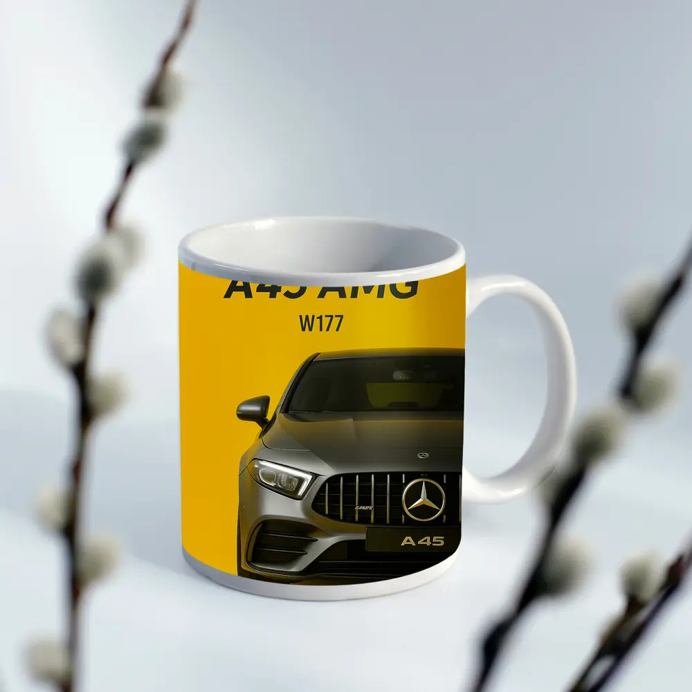 Mercedes Benz A45 AMG Yellow Background – Mugs