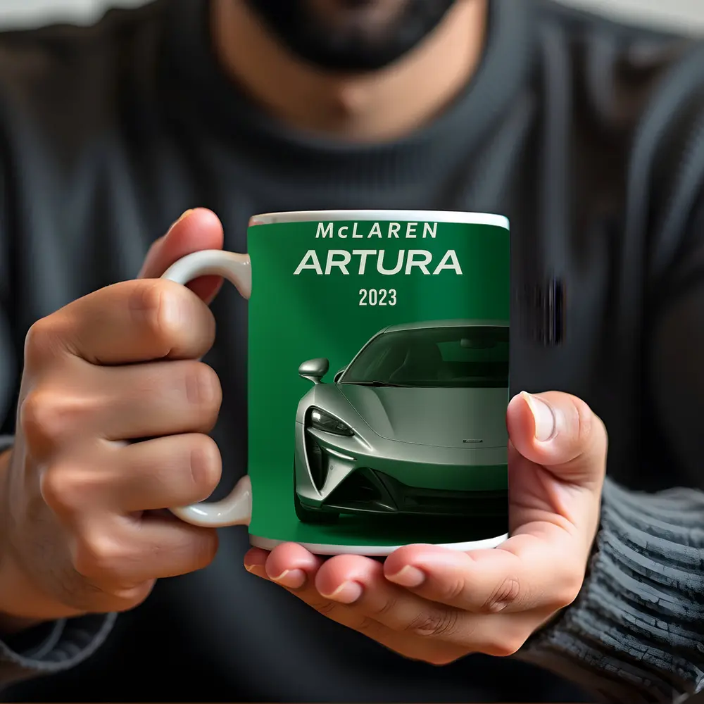 McLaren Artura 2023 Green Supercar Front View – Mugs