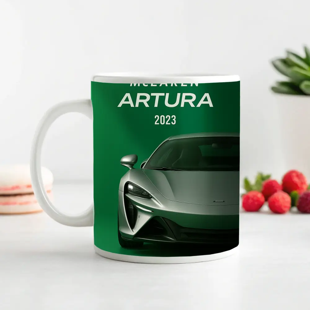McLaren Artura 2023 Green Supercar Front View – Mugs