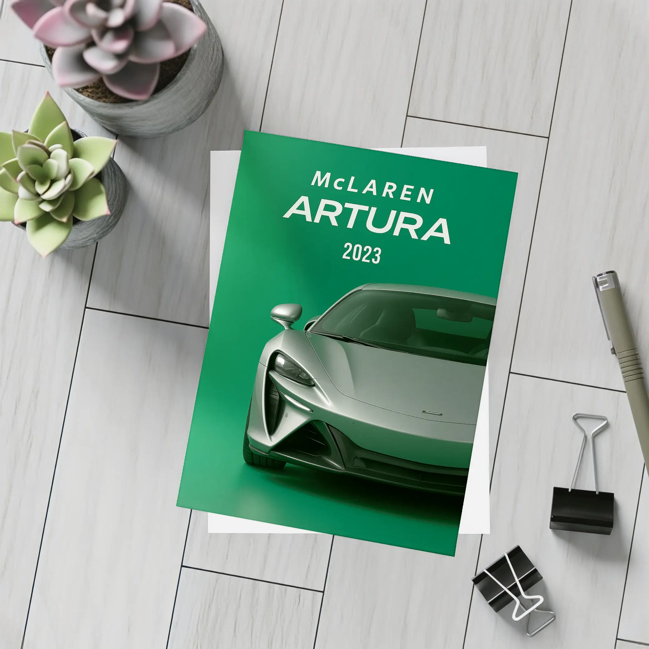McLaren Artura 2023 Green Supercar Front View – Postcards