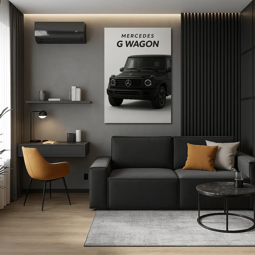 Mercedes G Wagon Black Minimal Gray Background – Wall Art