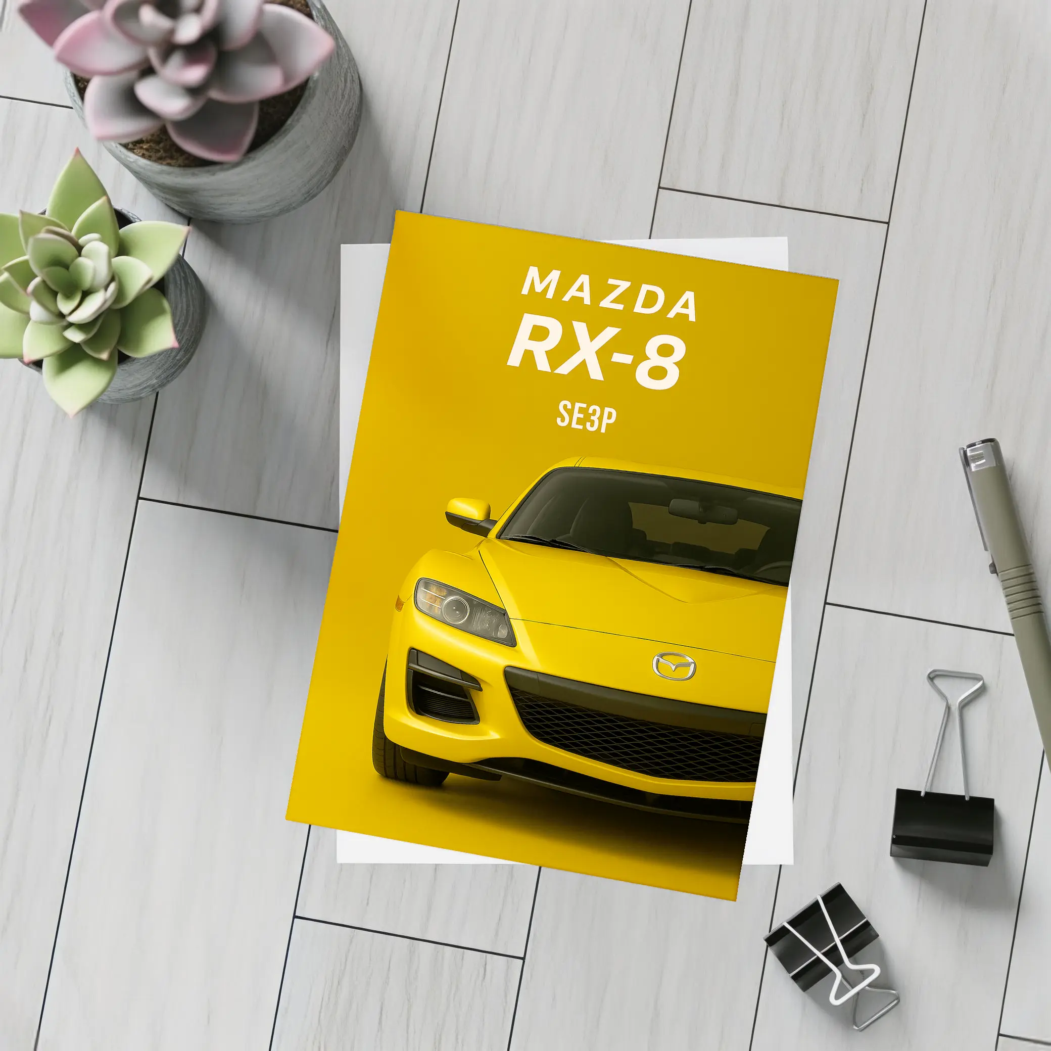 Mazda RX-8 SE3P Yellow Sport Car Art – Postcards