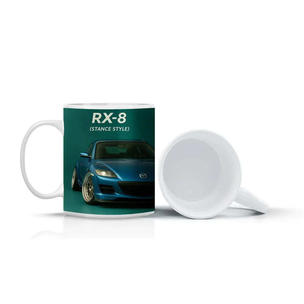 Mazda RX-8 Stance Style Teal Background – Mugs