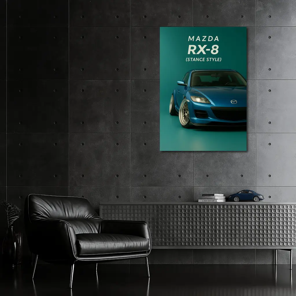 Mazda RX-8 Stance Style Teal Background – Wall Art