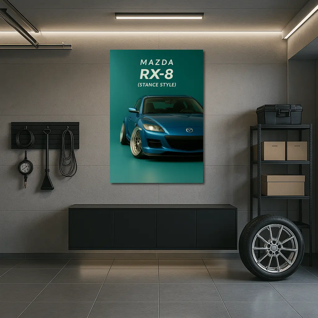 Mazda RX-8 Stance Style Teal Background – Wall Art