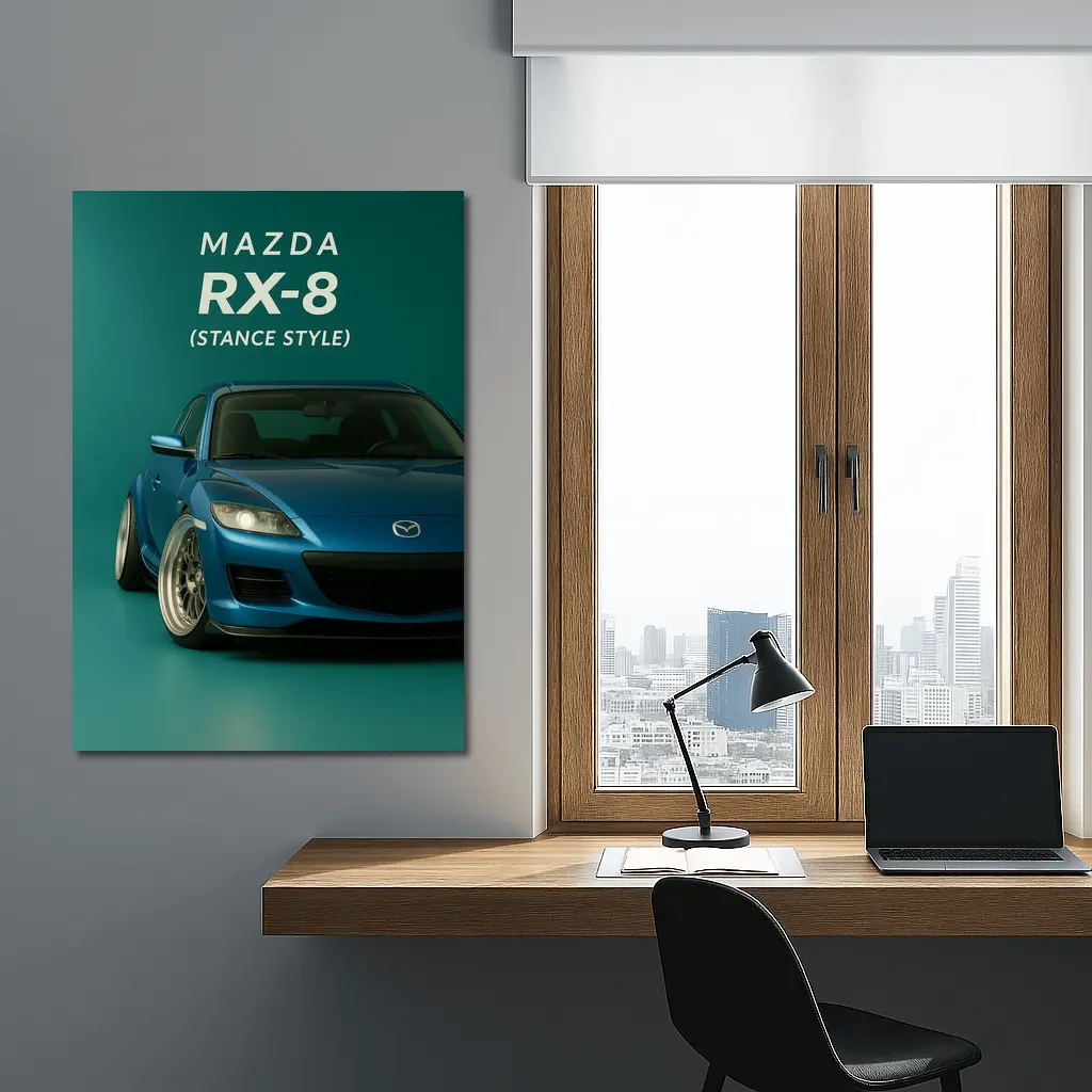Mazda RX-8 Stance Style Teal Background – Wall Art