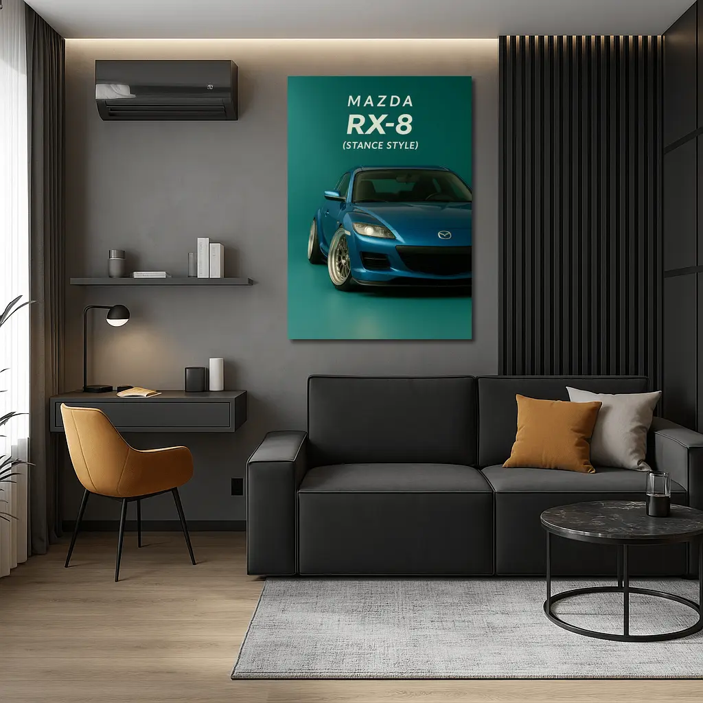 Mazda RX-8 Stance Style Teal Background – Wall Art