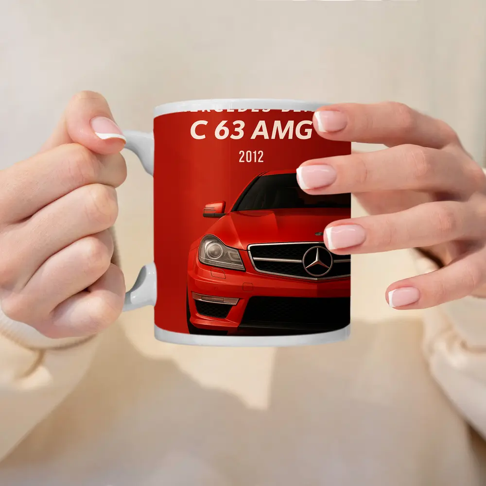 Mercedes Benz C63 AMG Red Background Art – Mugs