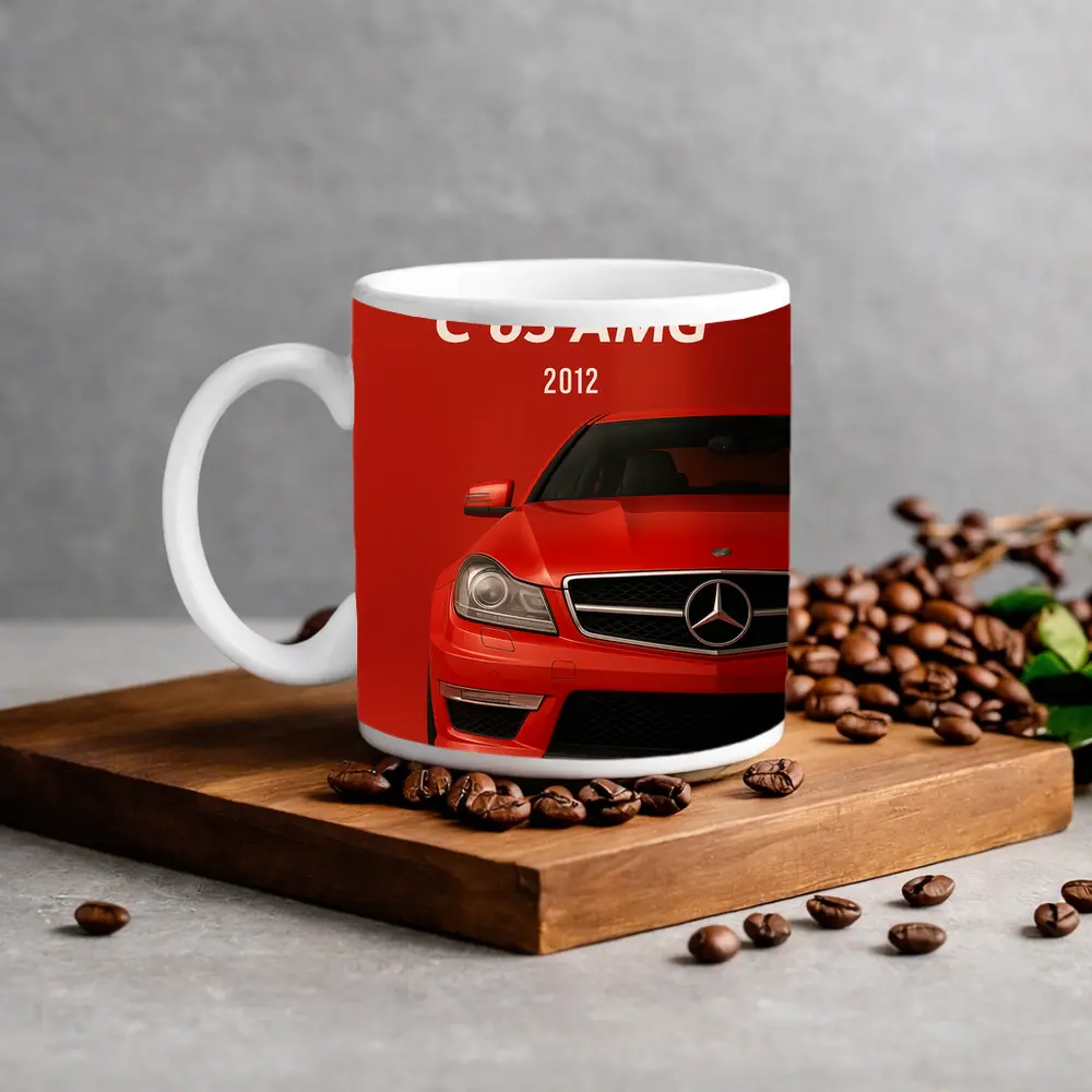 Mercedes Benz C63 AMG Red Background Art – Mugs