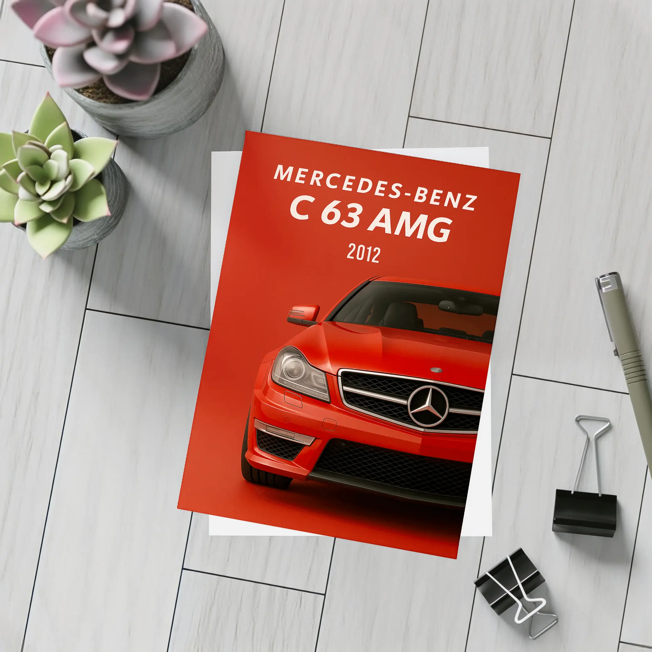 Mercedes Benz C63 AMG Red Background Art – Postcards