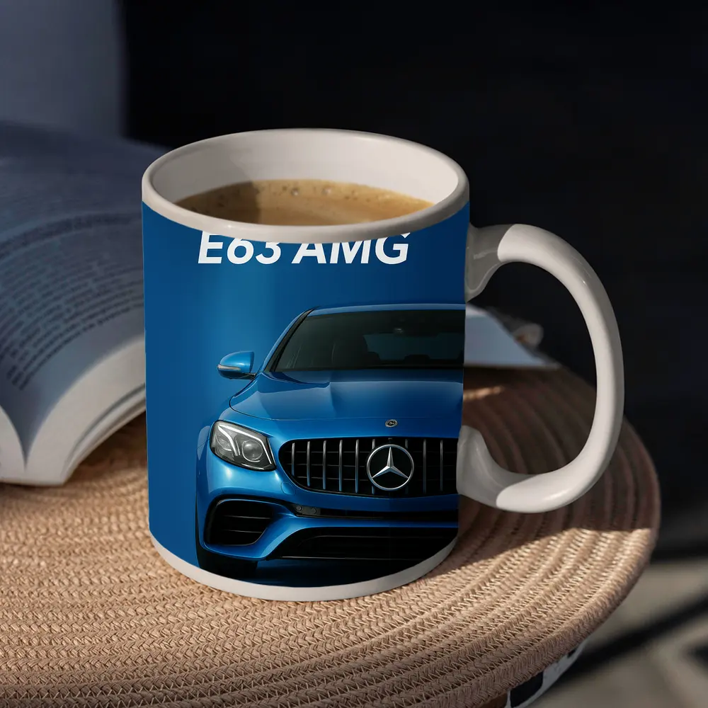 Mercedes Benz E63 AMG Blue Front View – Mugs