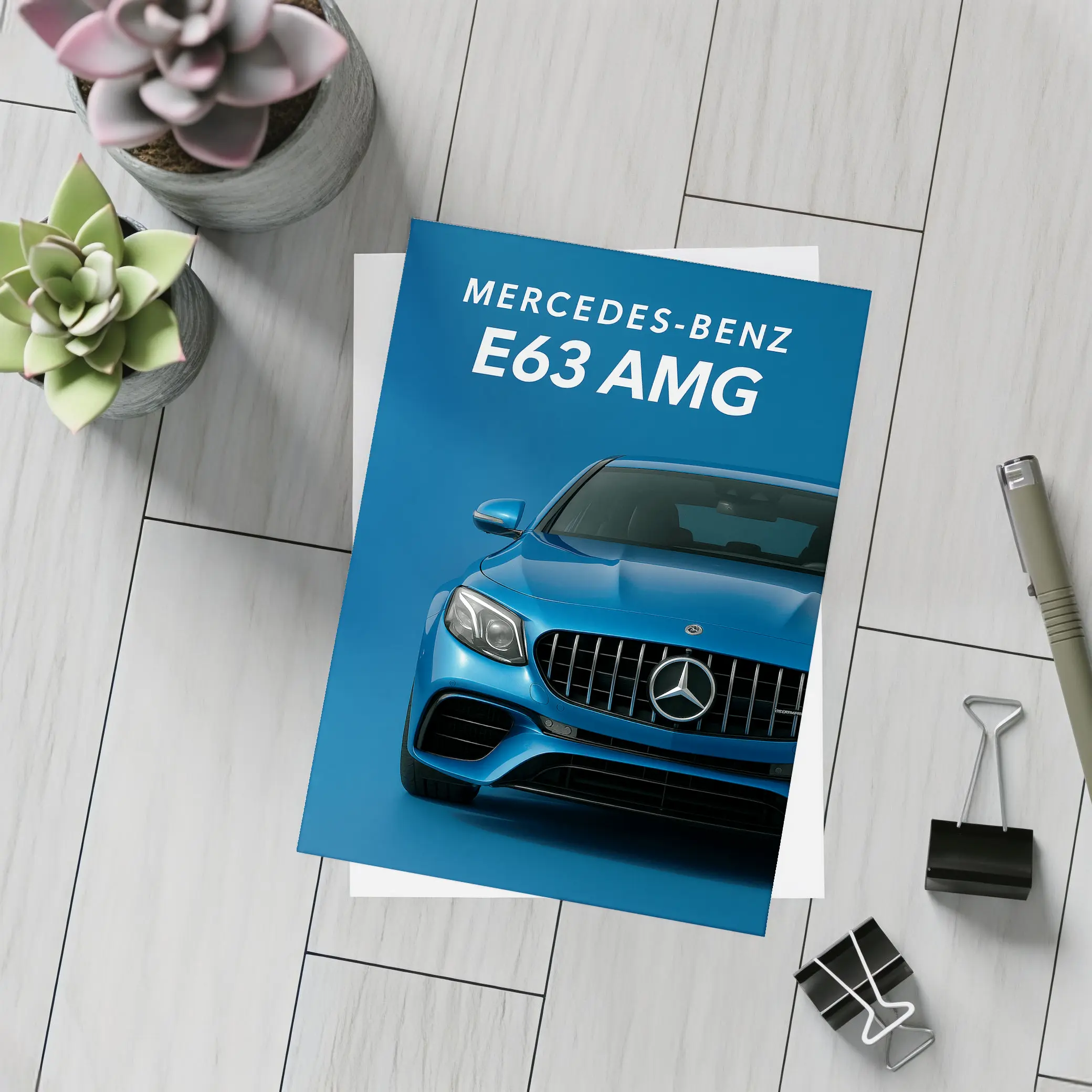 Mercedes Benz E63 AMG Blue Front View – Postcards