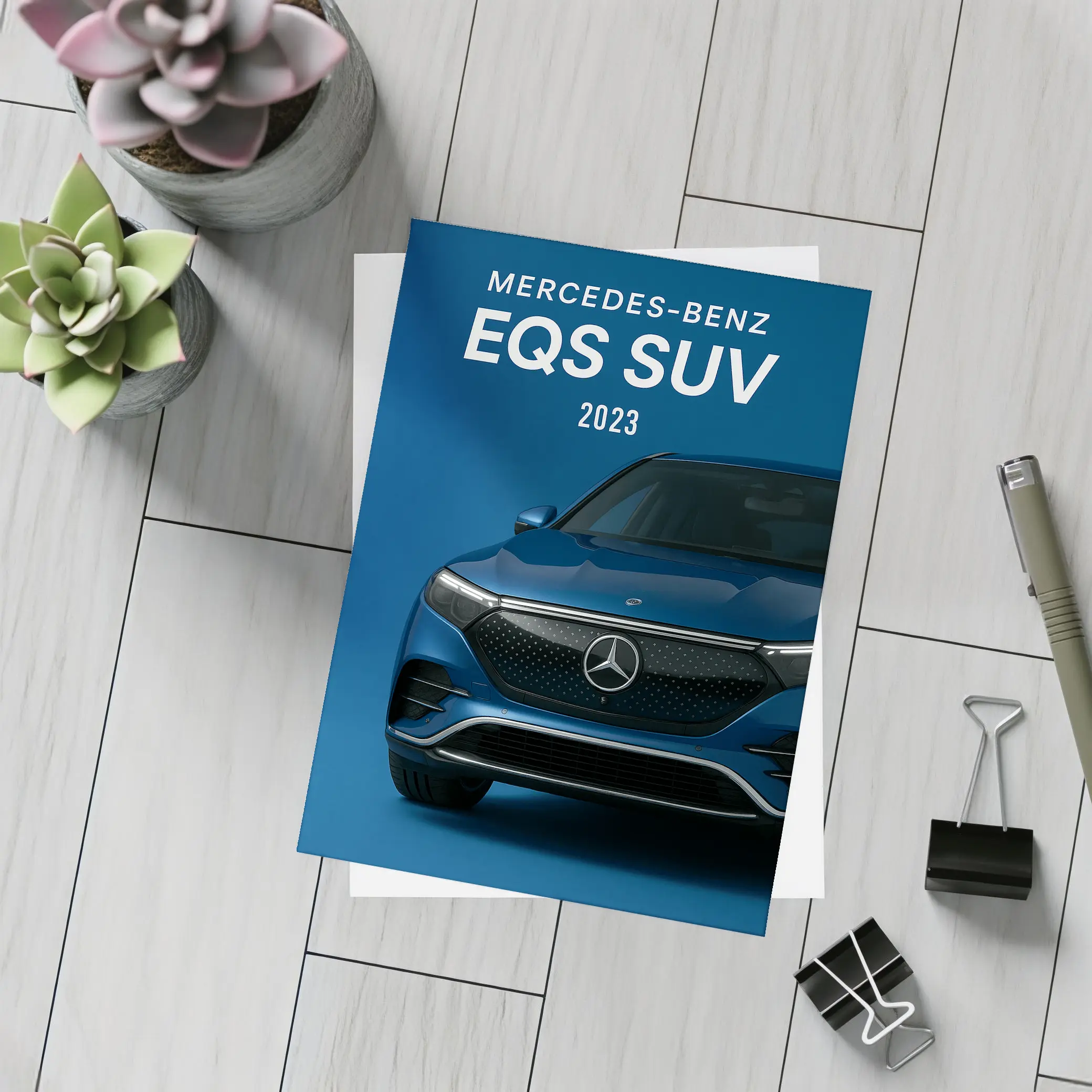 Mercedes Benz EQS SUV Blue Studio – Postcards