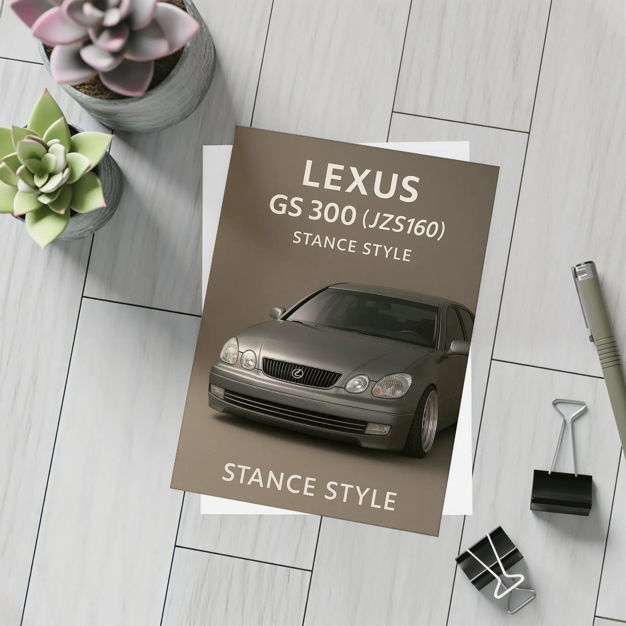 Lexus GS Stance Style Silver Sedan Art – Postcards