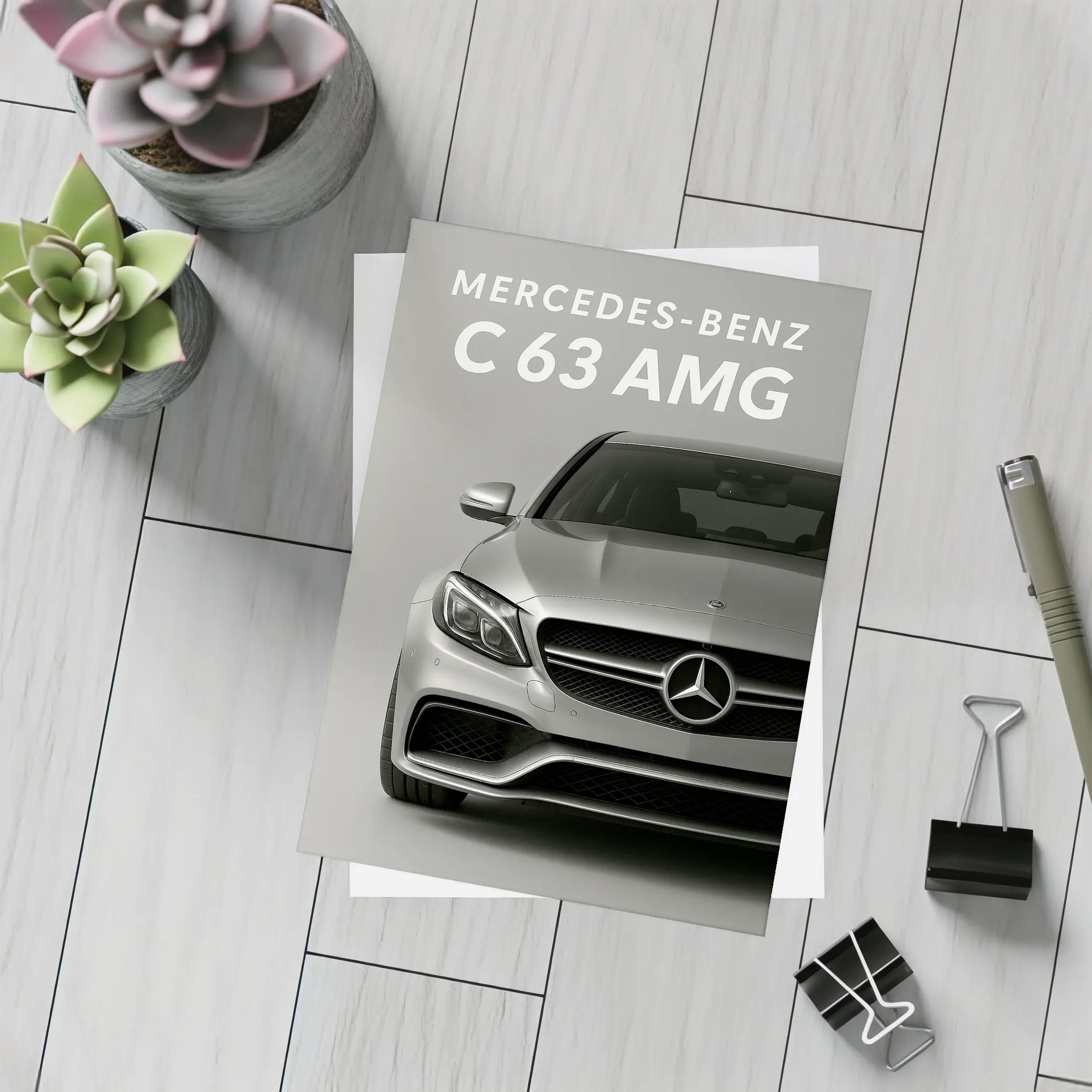 Mercedes Benz C63 AMG Silver Front View – Postcards