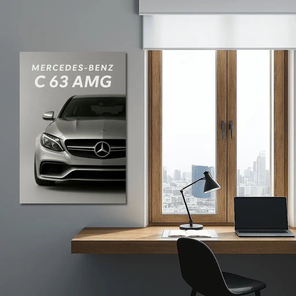 Mercedes Benz C63 AMG Silver Front View – Wall Art