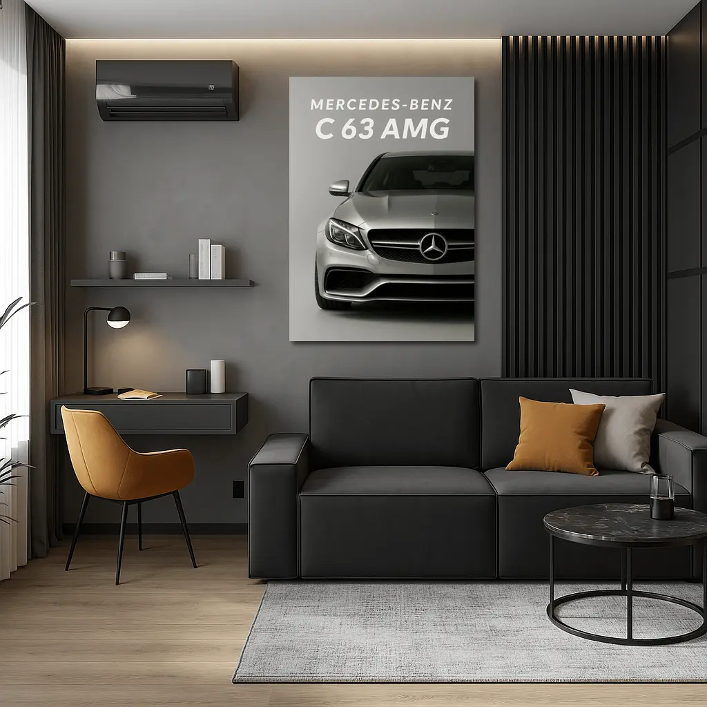 Mercedes Benz C63 AMG Silver Front View – Wall Art