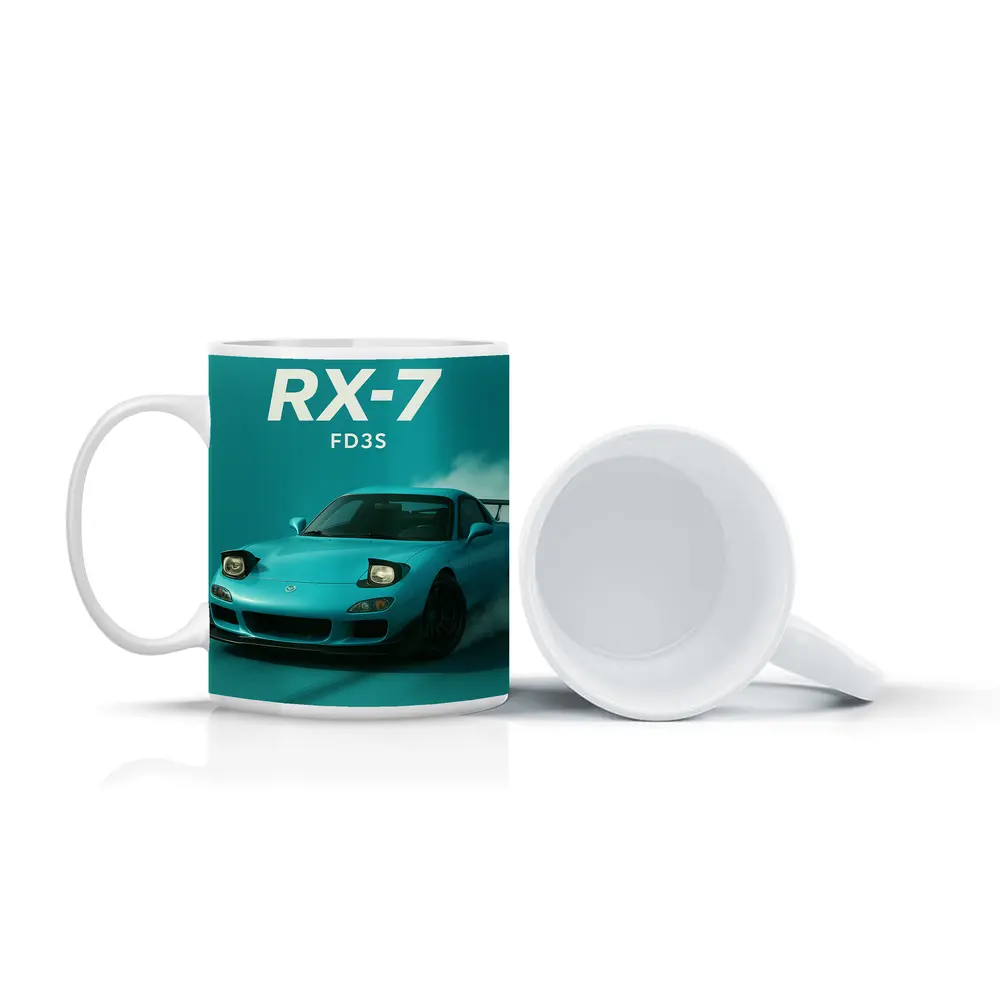 Mazda RX-7 FD3S Teal Drift Art – Mugs