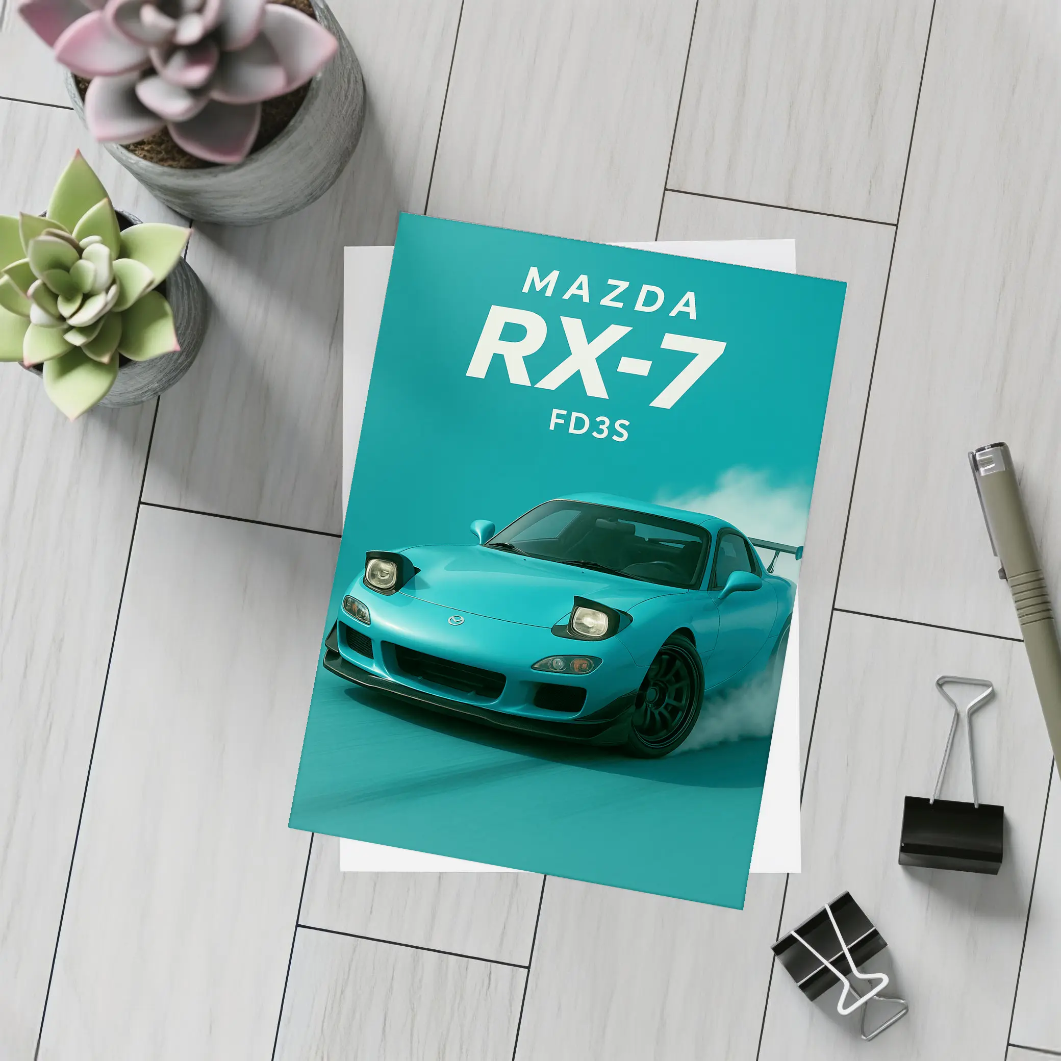 Mazda RX-7 FD3S Teal Drift Art – Postcards