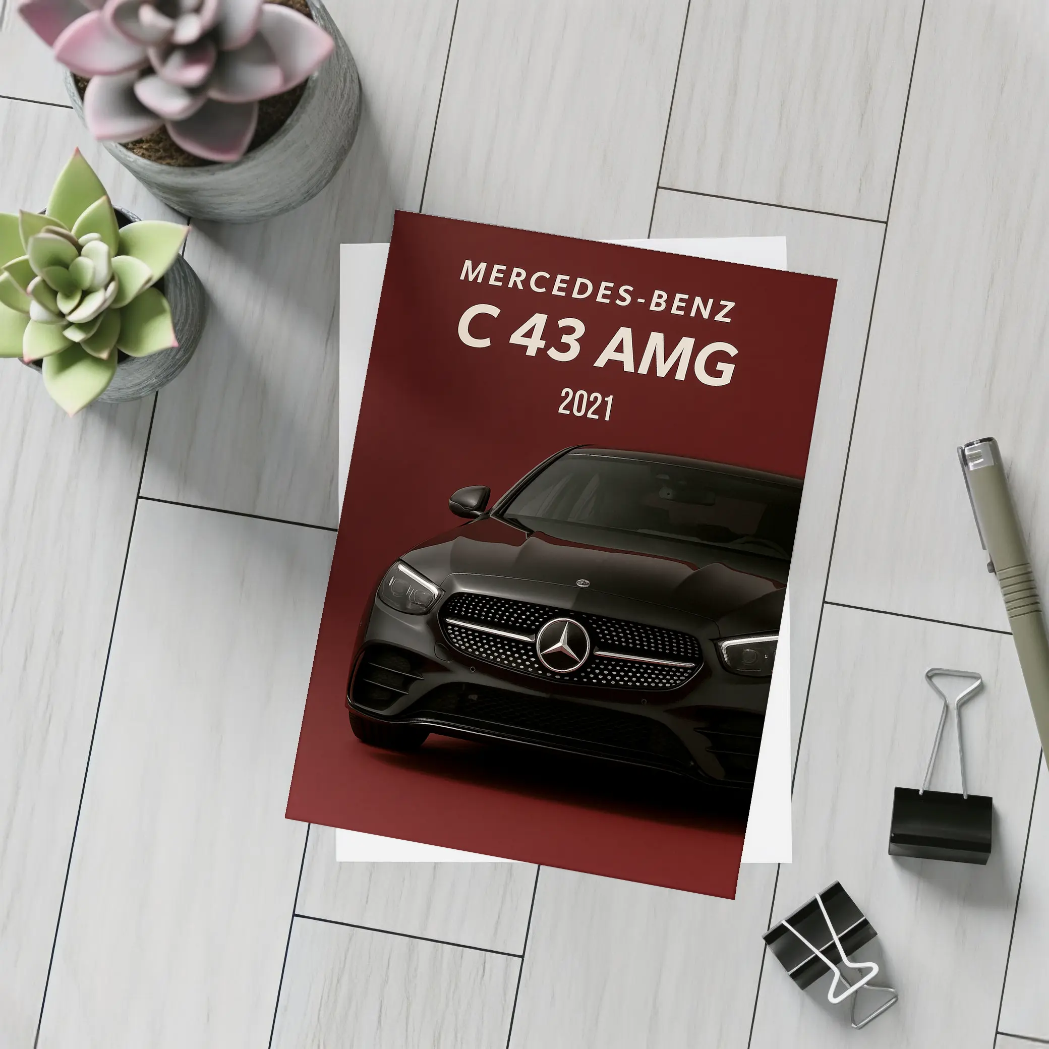 Mercedes Benz C43 AMG Dark Red Background – Postcards