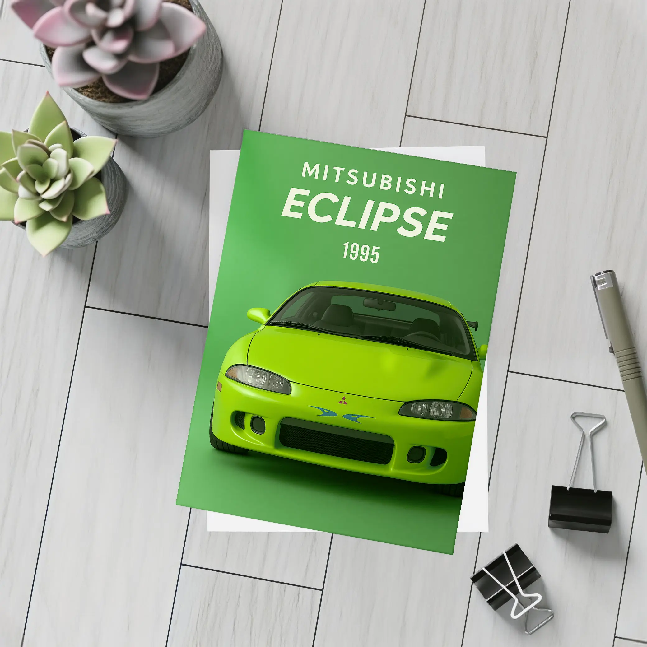 Mitsubishi Eclipse 1995 Green Car Art – Postcards
