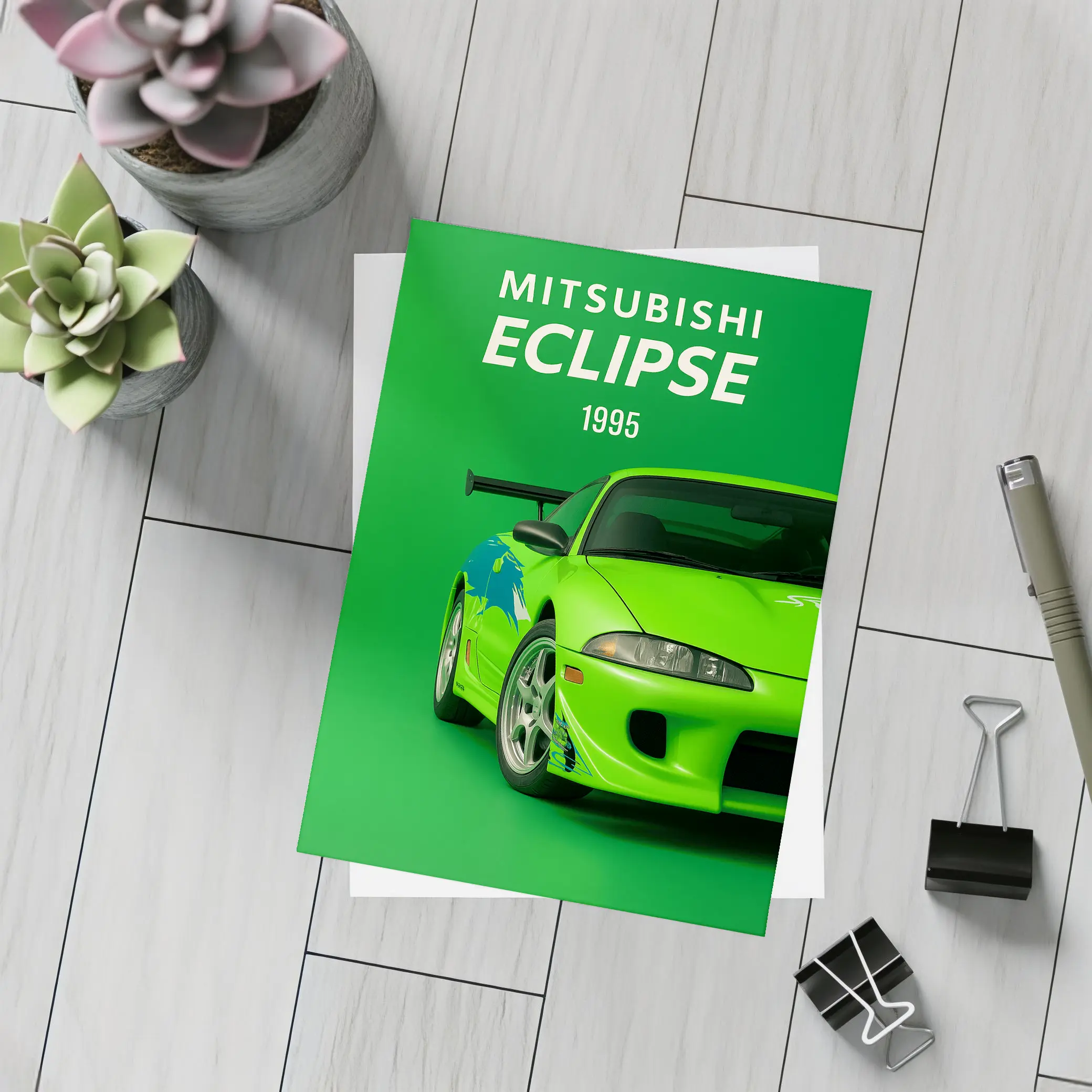 Mitsubishi Eclipse 1995 Green Sport Car – Postcards