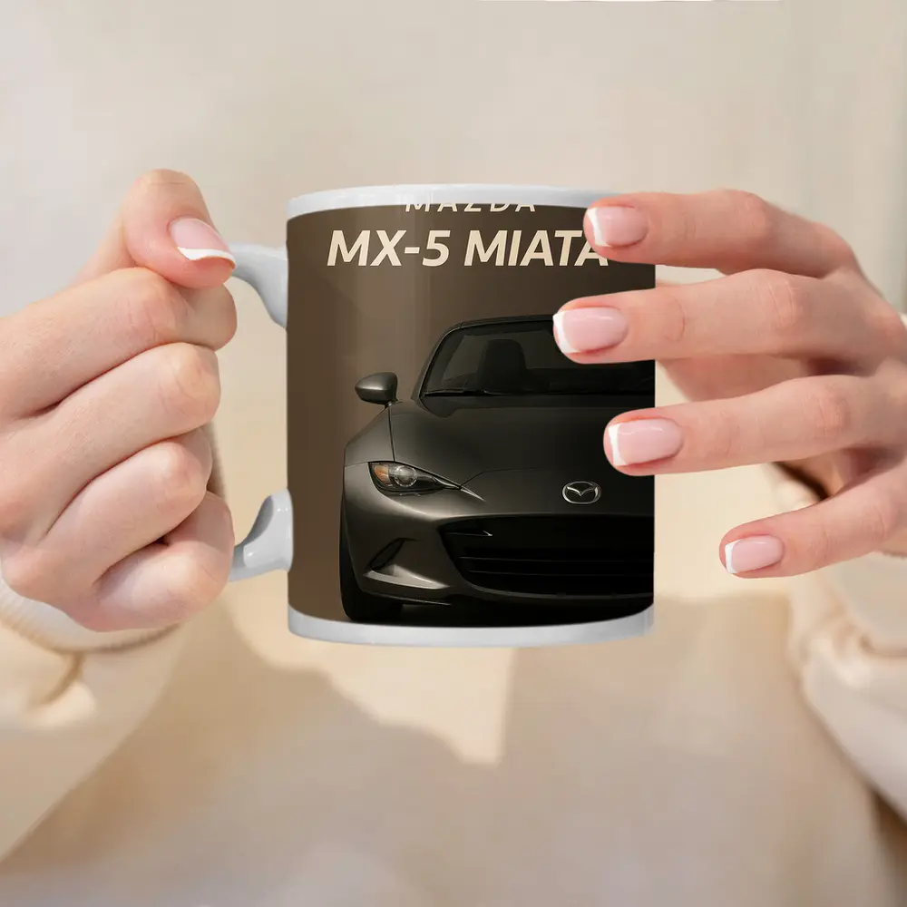 Mazda MX-5 Miata Dark Gray Beige Background – Mugs