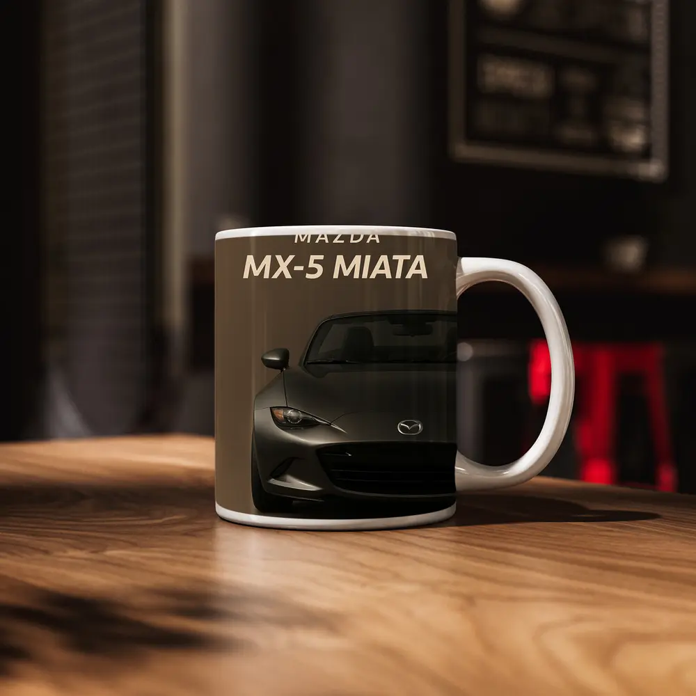 Mazda MX-5 Miata Dark Gray Beige Background – Mugs