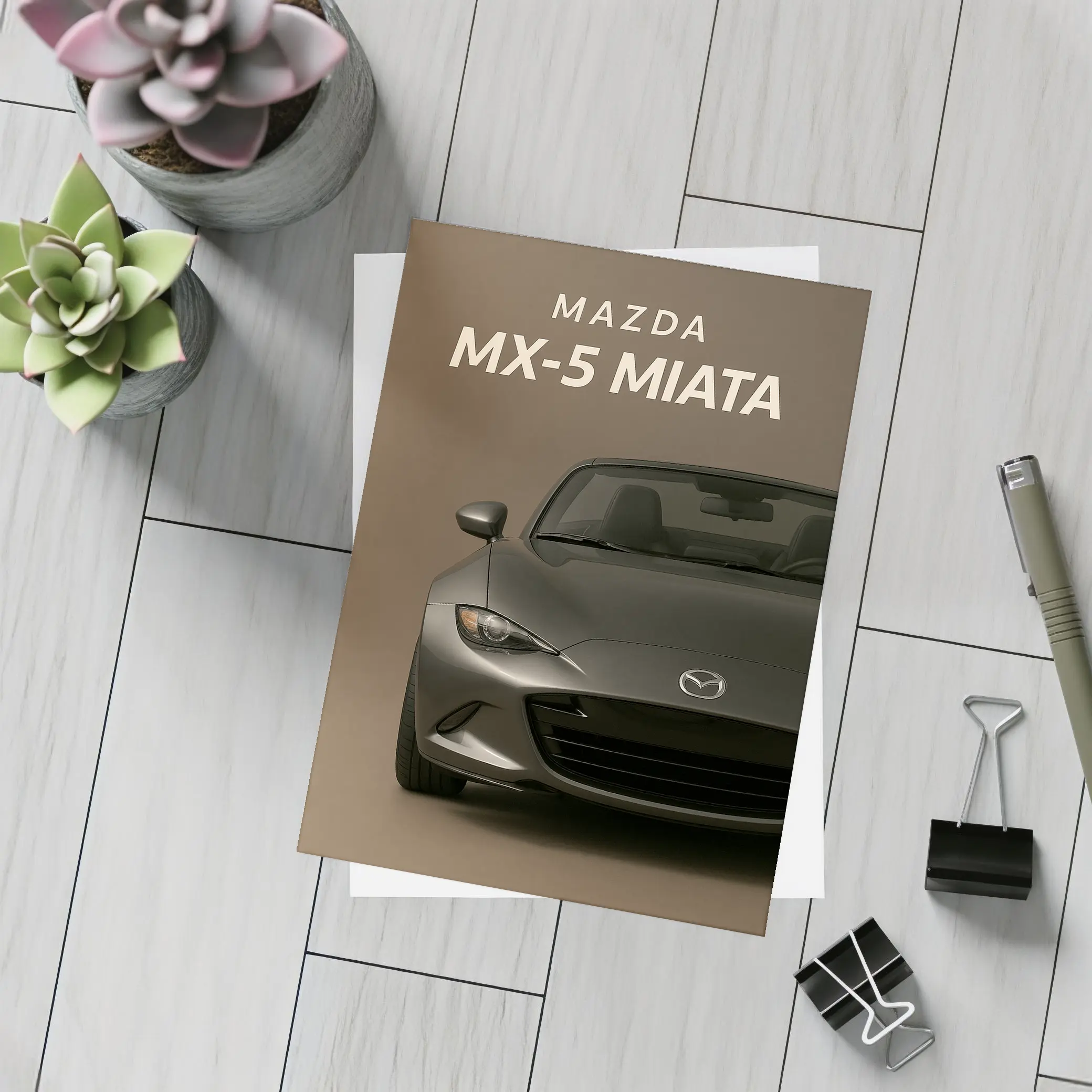 Mazda MX-5 Miata Dark Gray Beige Background – Postcards