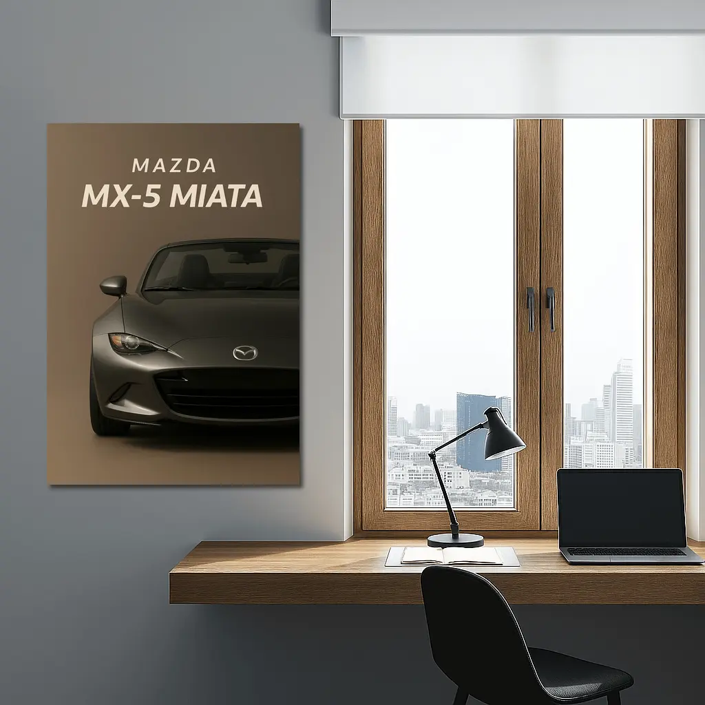 Mazda MX-5 Miata Dark Gray Beige Background – Wall Art