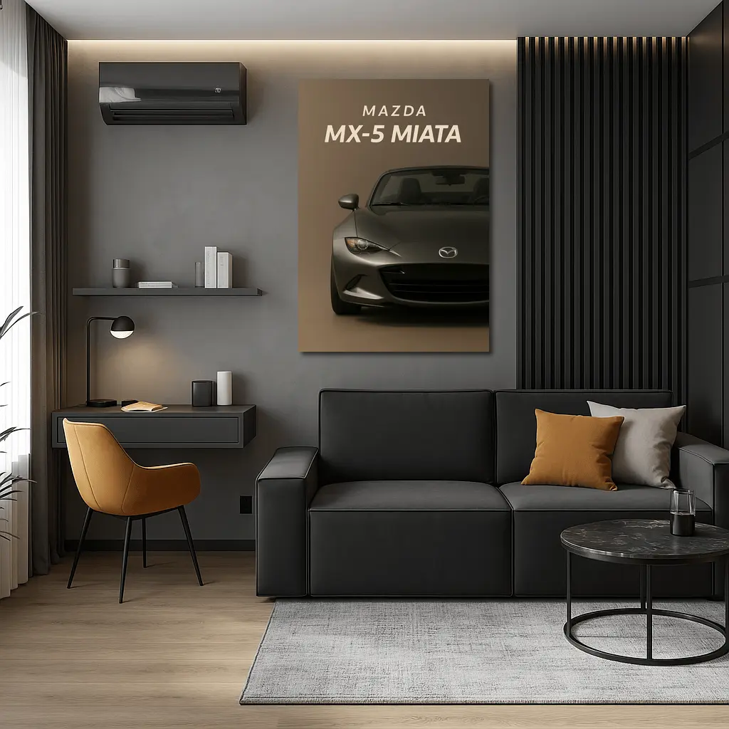 Mazda MX-5 Miata Dark Gray Beige Background – Wall Art