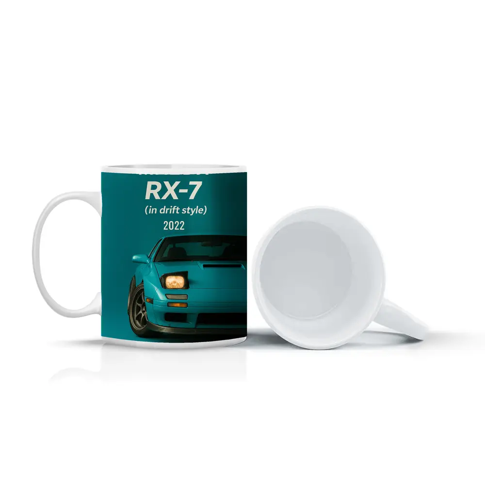 Mazda RX-7 Drift Style Teal Background Art – Mugs