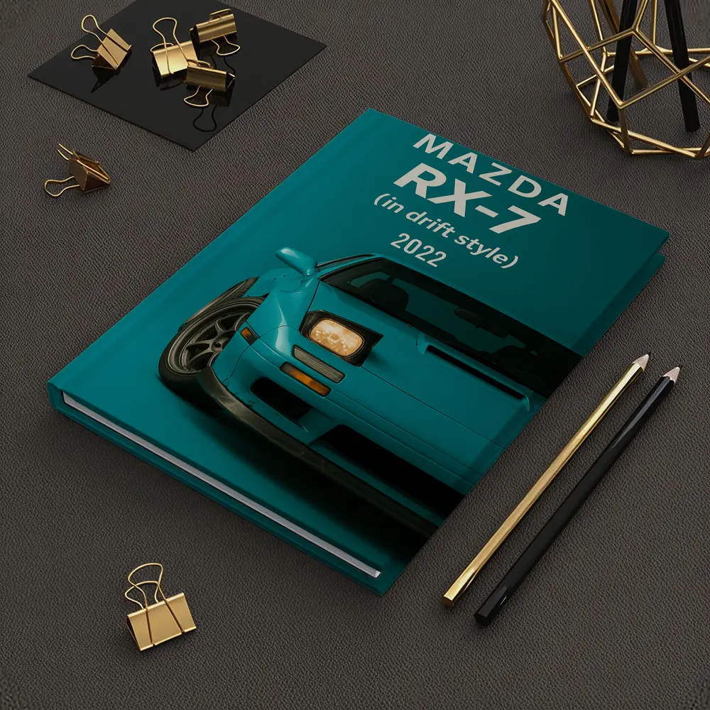 Mazda RX-7 Drift Style Teal Background Art – Notebooks