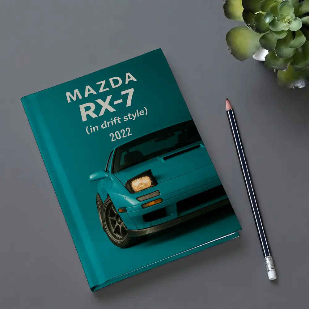 Mazda RX-7 Drift Style Teal Background Art – Notebooks