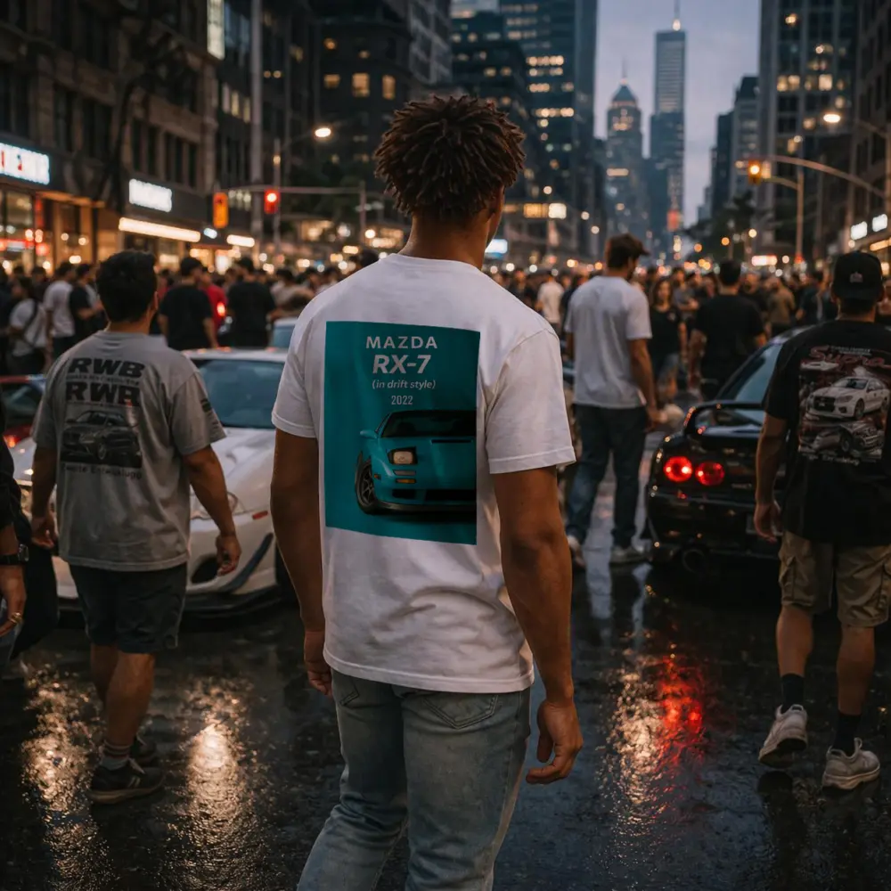 Mazda RX-7 Drift Style Teal Background Art – T-Shirts