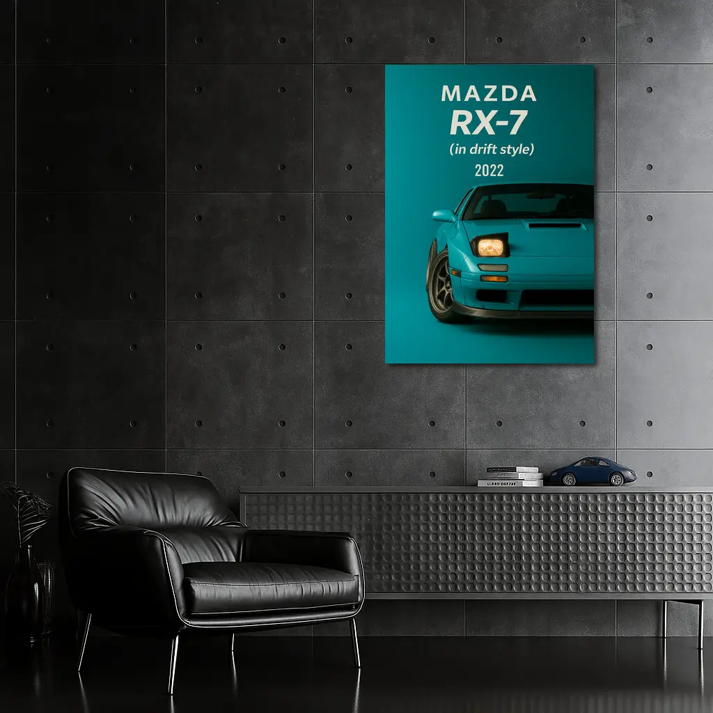 Mazda RX-7 Drift Style Teal Background Art – Wall Art