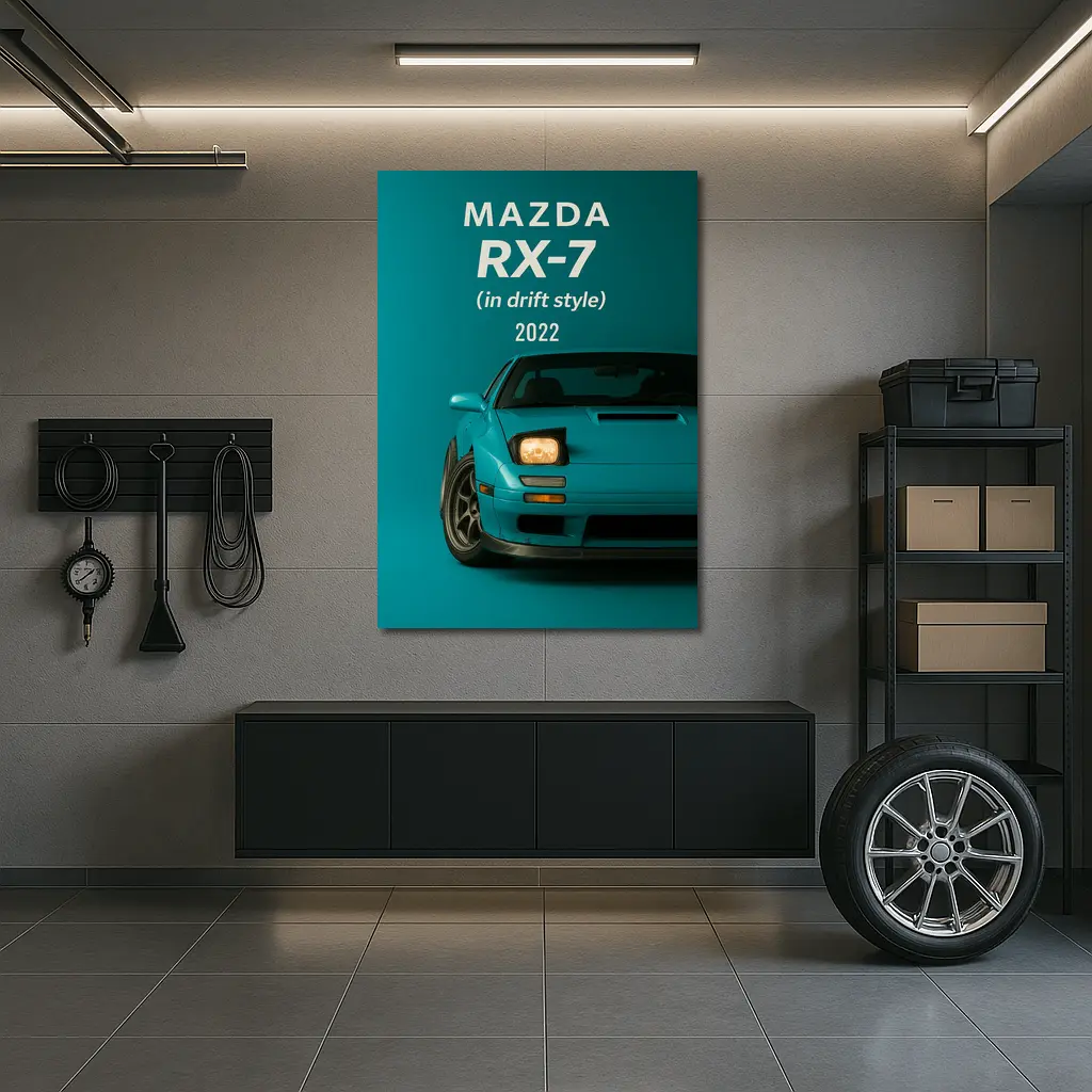 Mazda RX-7 Drift Style Teal Background Art – Wall Art