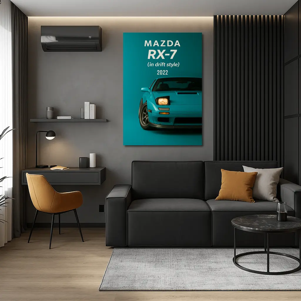 Mazda RX-7 Drift Style Teal Background Art – Wall Art