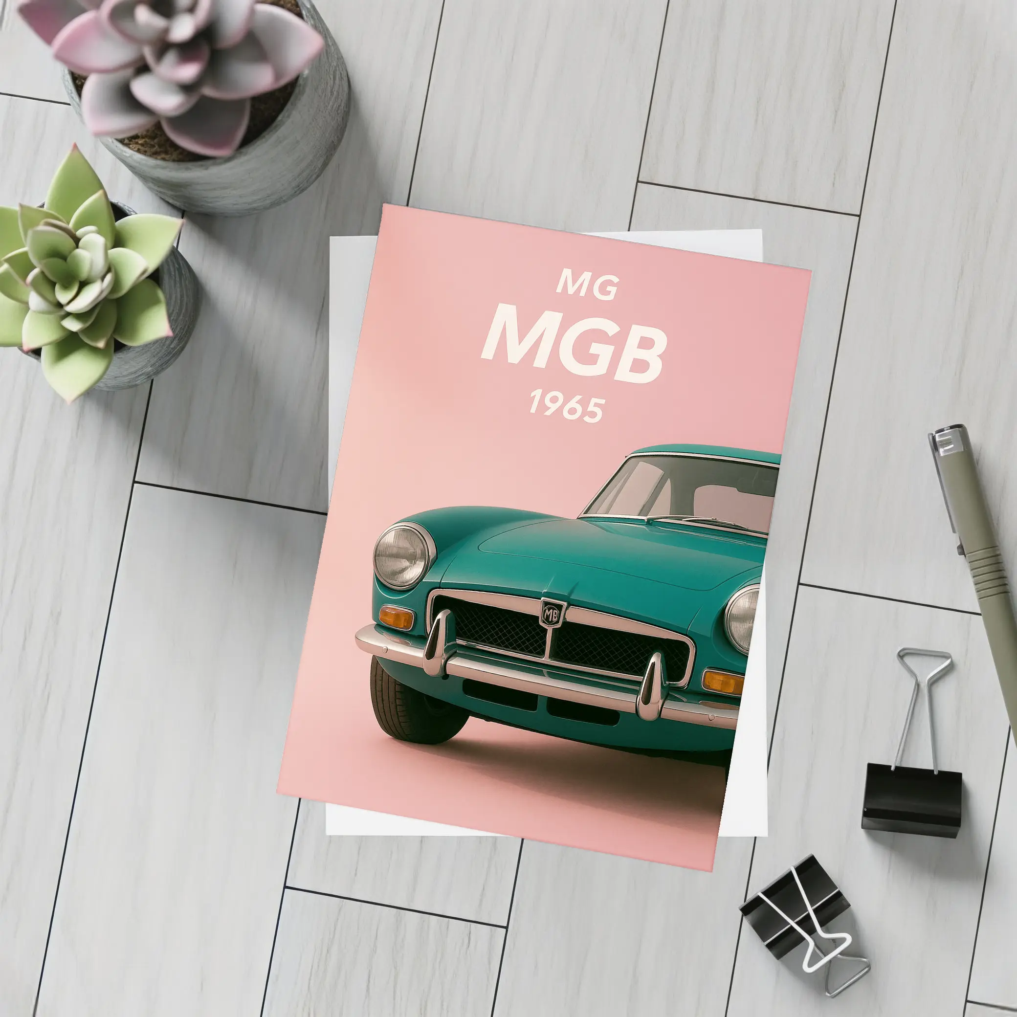MG MGB Classic Sports Car Pink Background – Postcards