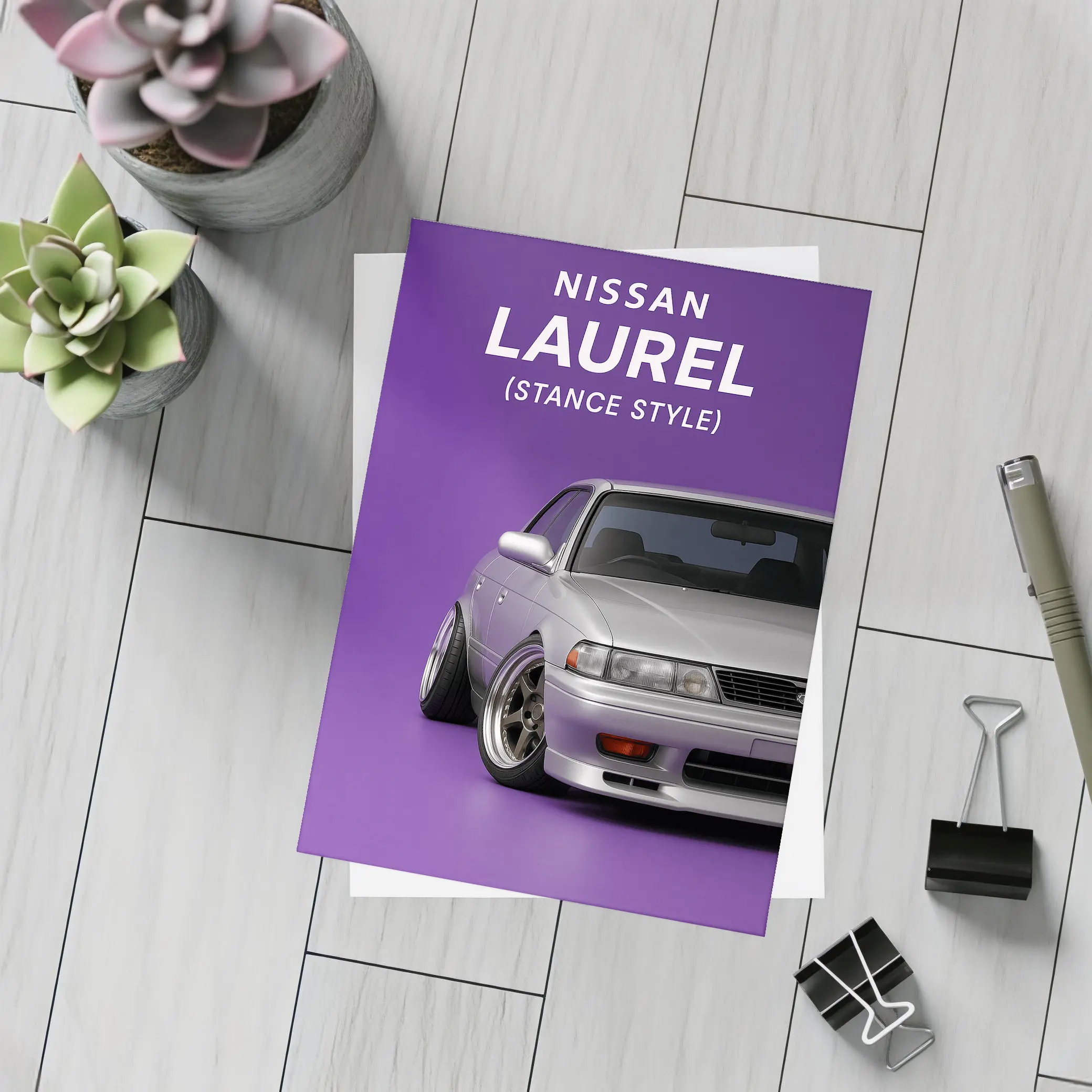 Nissan Laurel Stance Style Purple Background – Postcards