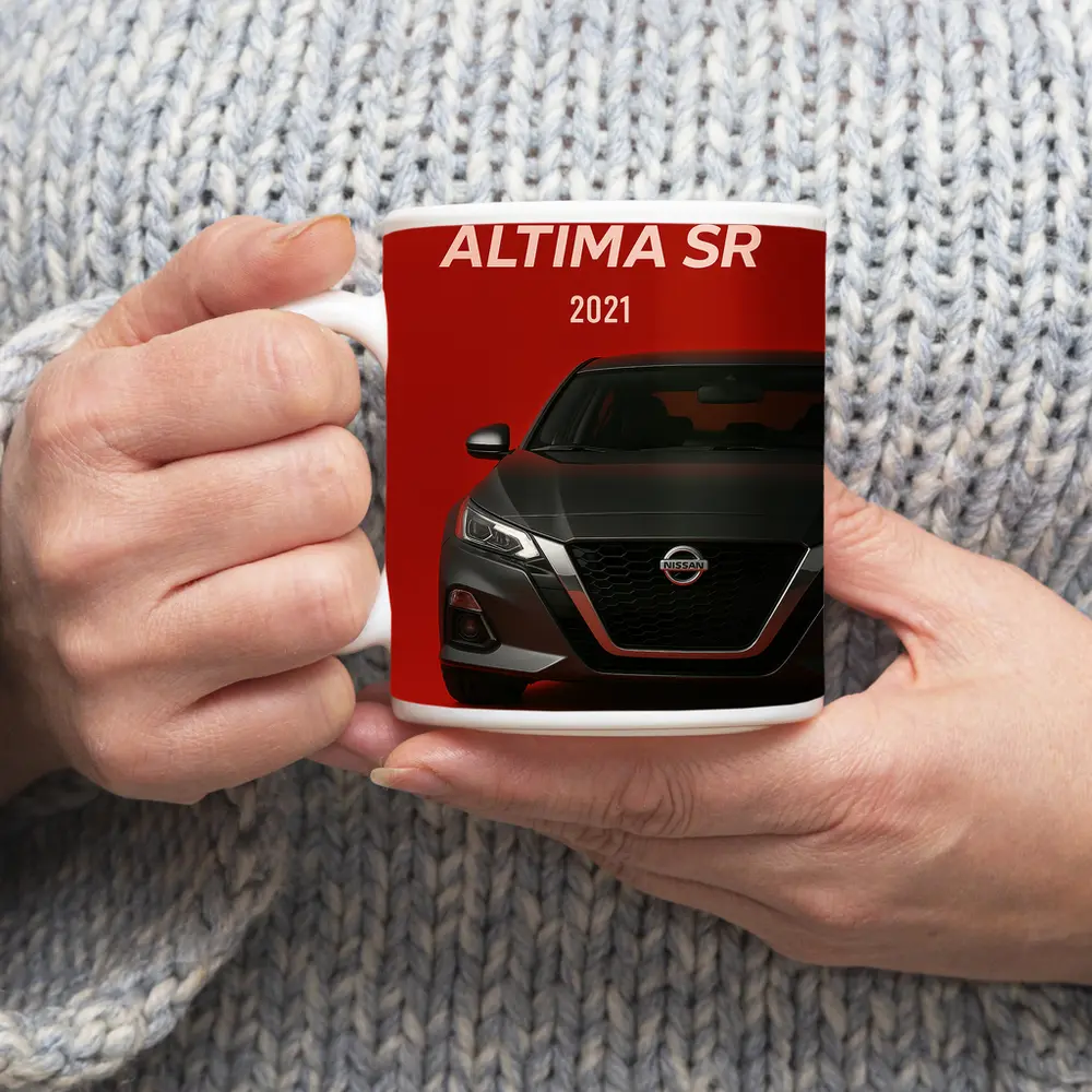 Nissan Altima SR Front View Red Background – Mugs