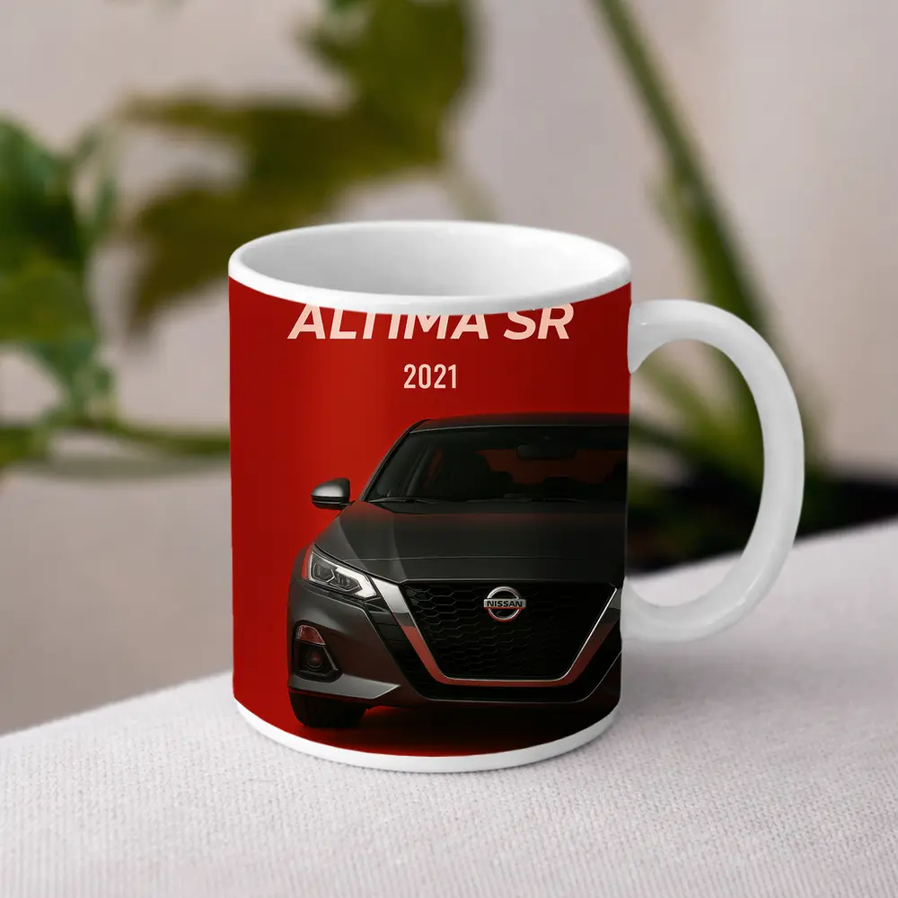 Nissan Altima SR Front View Red Background – Mugs