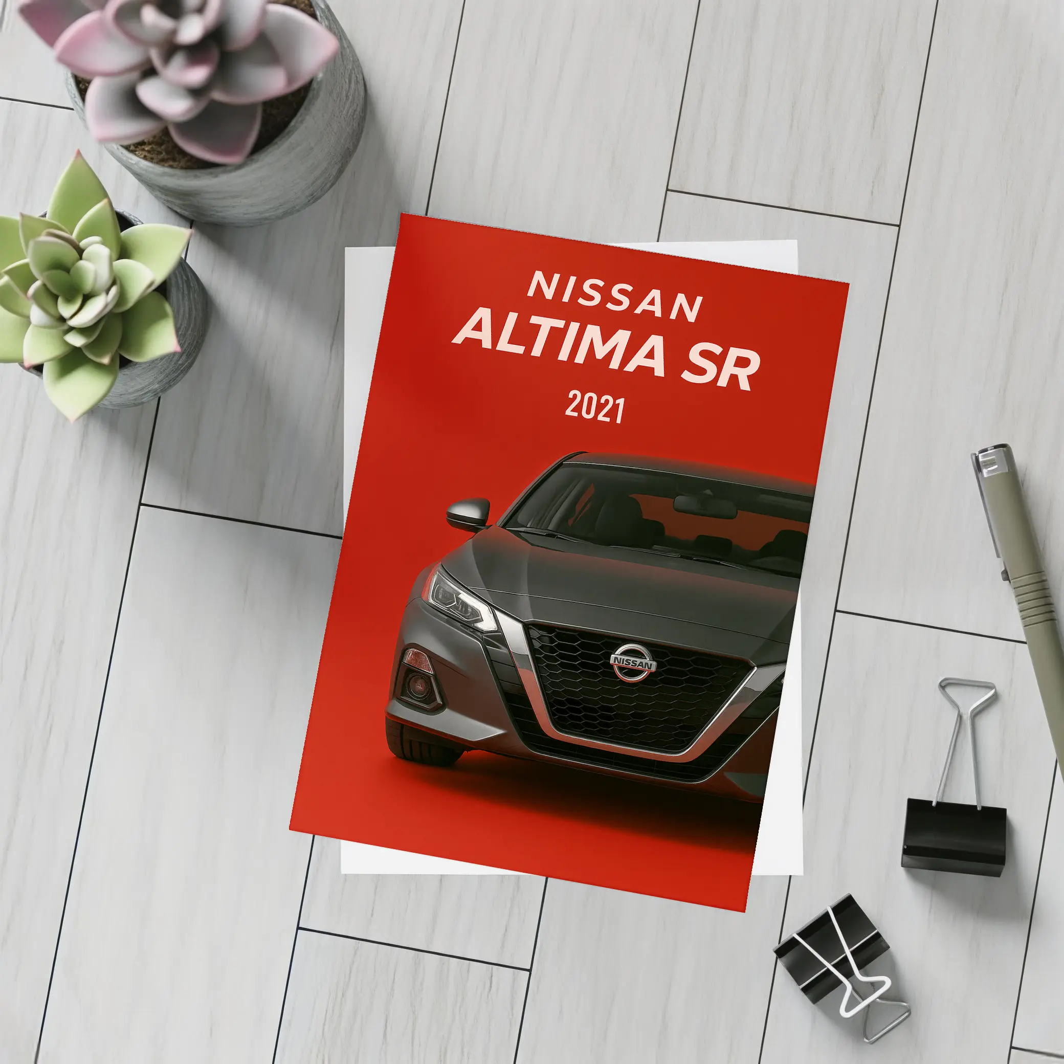 Nissan Altima SR Front View Red Background – Postcards